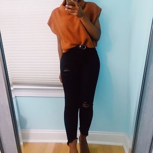 Black Skinny Ripped Jeans with Frayed Hem